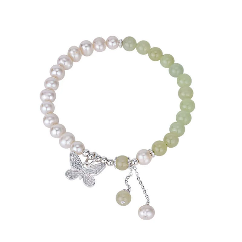 Personalized Engraved Bracelet 925 Silver Green Jade Butterfly Bracelet