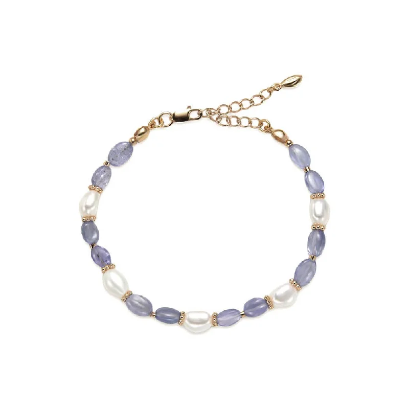 Gold Infinity Bracelet 925 Silver Natural Tanzanite Pearl Bracelet