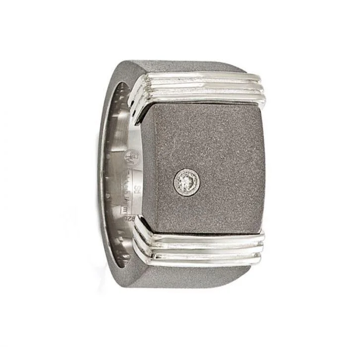 AEGIDIUS Titanium Ring & Sterling Silver .06 ct Diamond Signet Ring by Edward Mirell - 12 mm