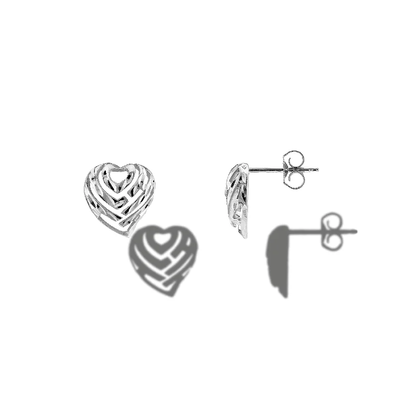 Aloha Heart Earrings in Sterling Silver - 10mm