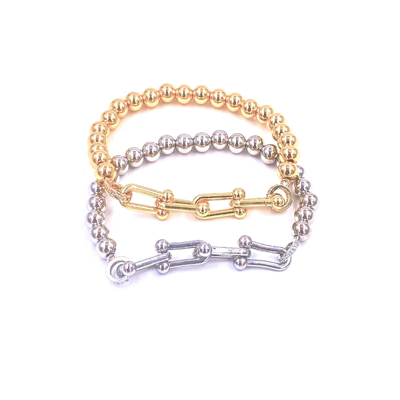 Rose Gold Tennis Bracelet Ashley Gold Stainless Steel Ball Link Stretch Bracelet