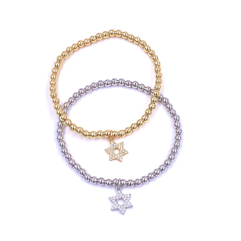 Baroque Pearl Necklace Ashley Gold Stainless Steel Floating CZ Star Charm Stretch Beaded Bracelet