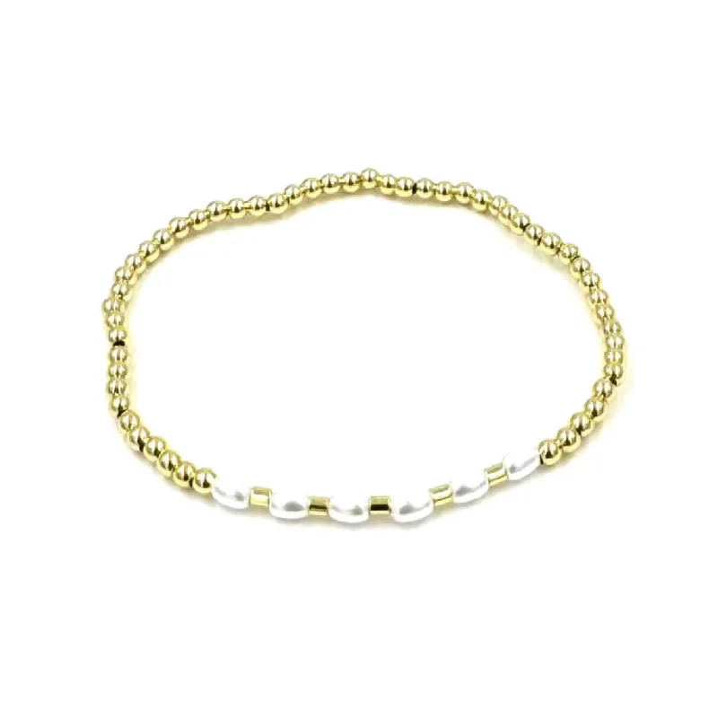 Stylish Gemstone Ring Ashley Gold Stainless Steel Gold Plated 5 Freshwater Pearl Stretch Beaded Design Bracelet