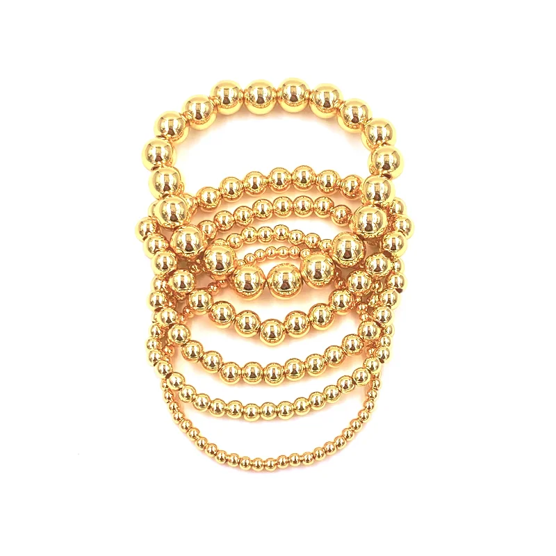 Trendy Gold Hoops Ashley Gold Stainless Steel Gold Plated Ball Beaded Stretch Bracelet