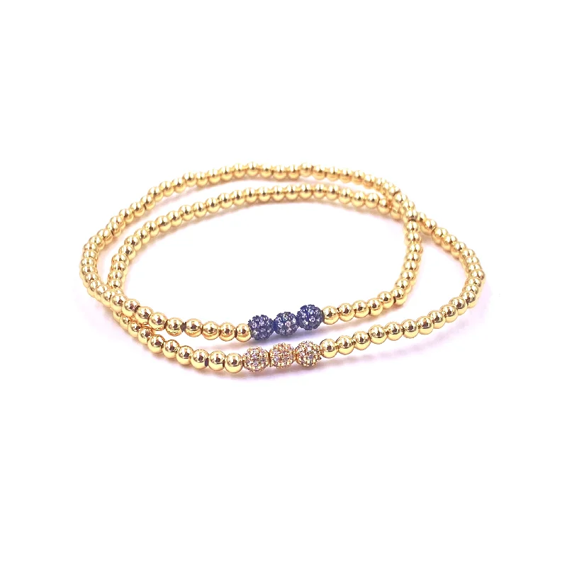 Stylish Gemstone Pendant Ashley Gold Stainless Steel Gold Plated Three Center CZ Ball Design Stretch Beaded Bracelet