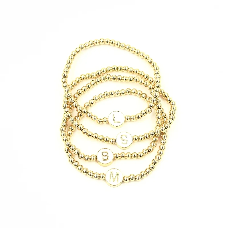 Multi-Stone Diamond Ring Ashley Gold Stainless Steel Gold Plated White Enamel Letter Bead Stretch Beaded Bracelet