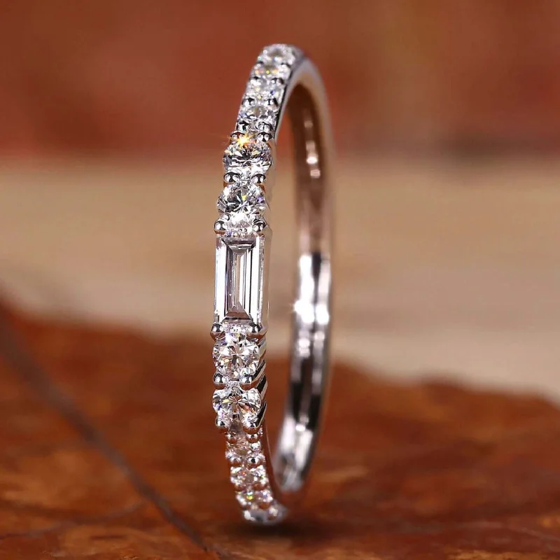 Baguette and Round Cut EF/VS Lab Grown Diamond Wedding Band