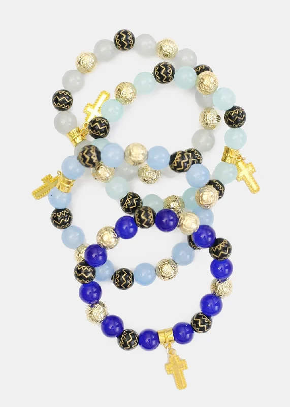 Birthstone Engagement Ring Beaded Bracelet with Gold Cross