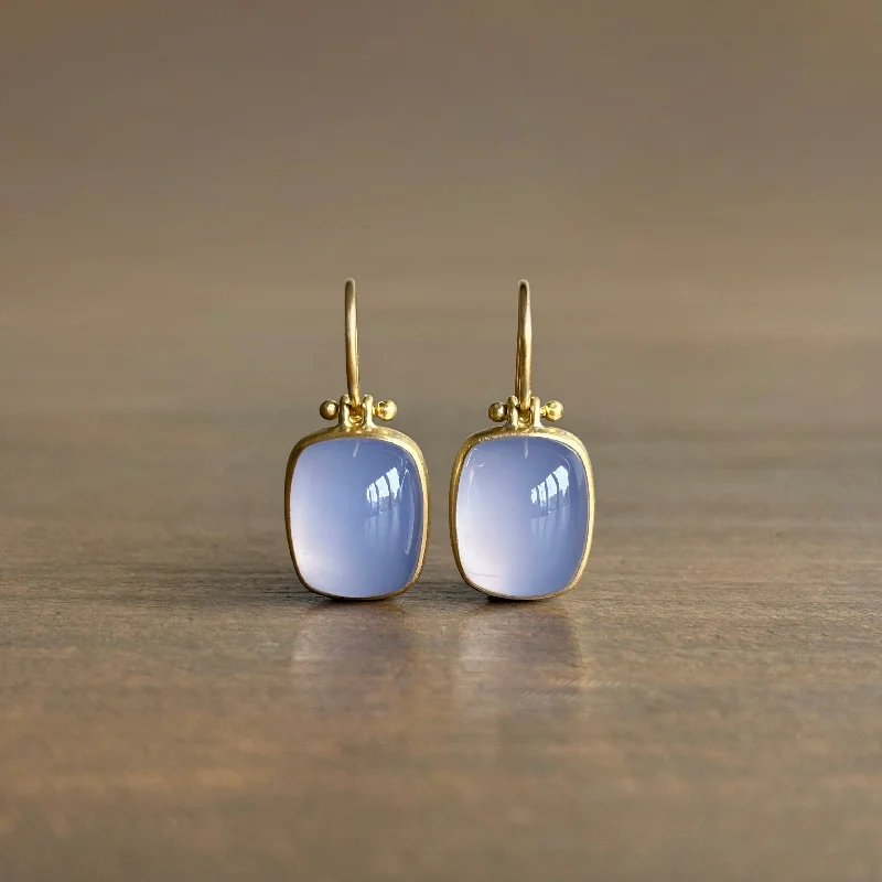 Blue Chalcedony Rectangle Cushion Earrings