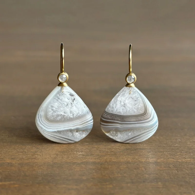 Botswana Agate Teardrop Earrings with Diamonds