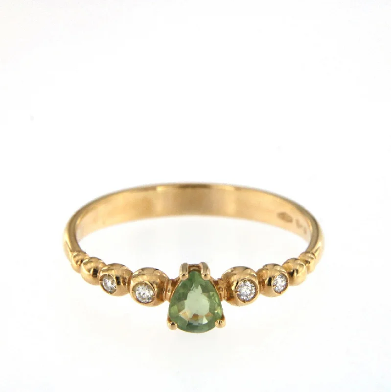 Bubble 18K Rose Gold Ring w. Diamonds & Green Sapphire