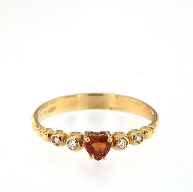 Bubble Heart 18K Rose Gold Ring w. Diamonds & Orange Sapphire