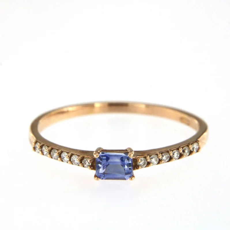 Candy 18K Rose Gold Ring w. Blue Sapphire & Diamonds