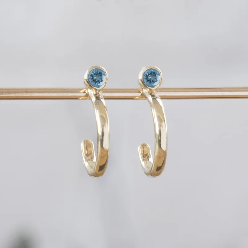 Custom Aquamarine Birthstone Hoop Earrings | 14K Yellow Gold