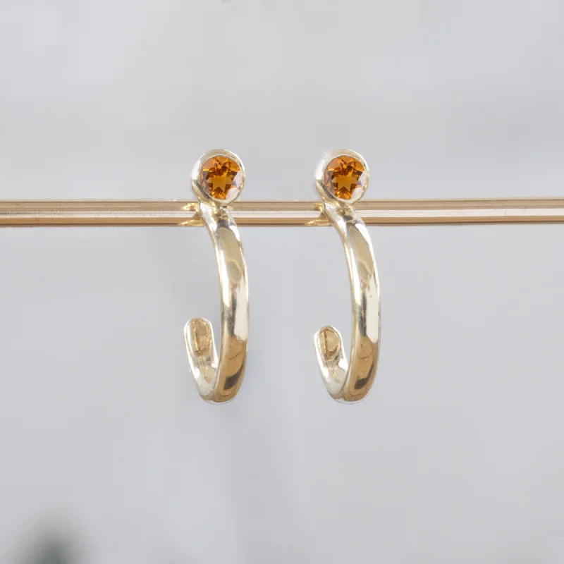 Custom Citrine Birthstone Hoop Earrings | 14K Yellow Gold