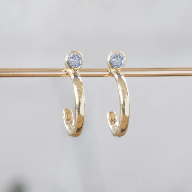 Custom Moonstone Birthstone Hoop Earrings | 14K Yellow Gold