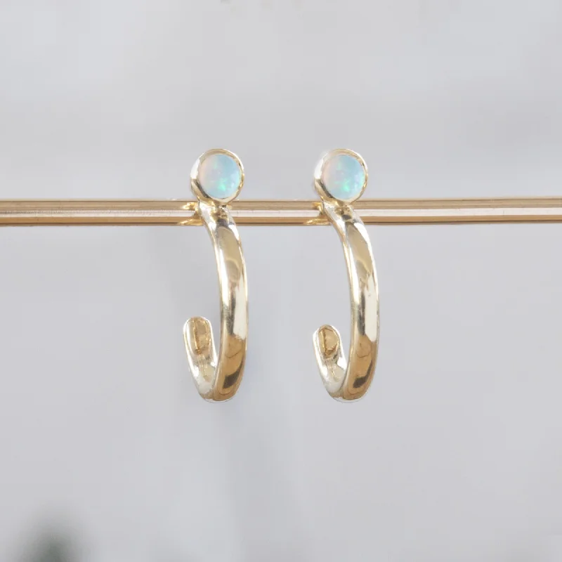 Custom Opal Birthstone Hoop Earrings | 14K Yellow Gold