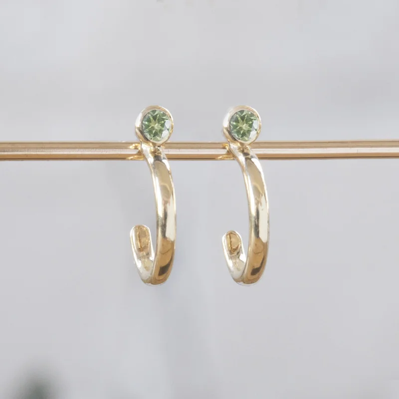 Custom Peridot Birthstone Hoop Earrings | 14K Yellow Gold