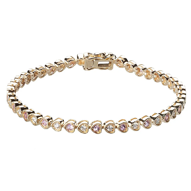 Diamond & Pink Sapphire Heart Tennis Bracelet