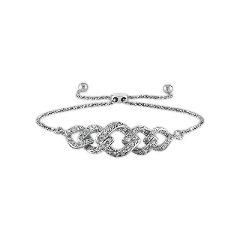 EcoLove 1/7 CTW Diamond Cuban Link Bolo Bracelet in Rhodium Plated Sterling Silver