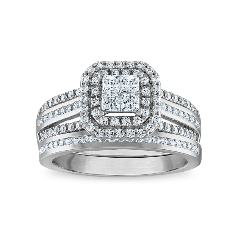 EcoLove 1 CTW Lab Grown Diamond Halo Bridal Set in 10KT White Gold