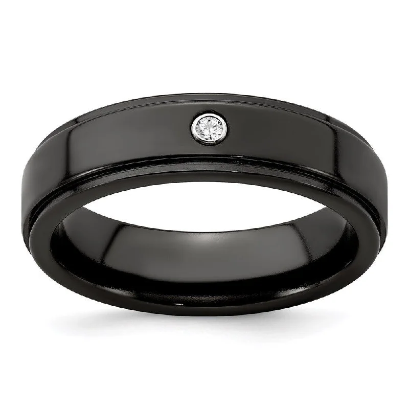 Edward Mirell Black Ti .03ct Dia w/ Sterling Silver Bezel 6mm Band