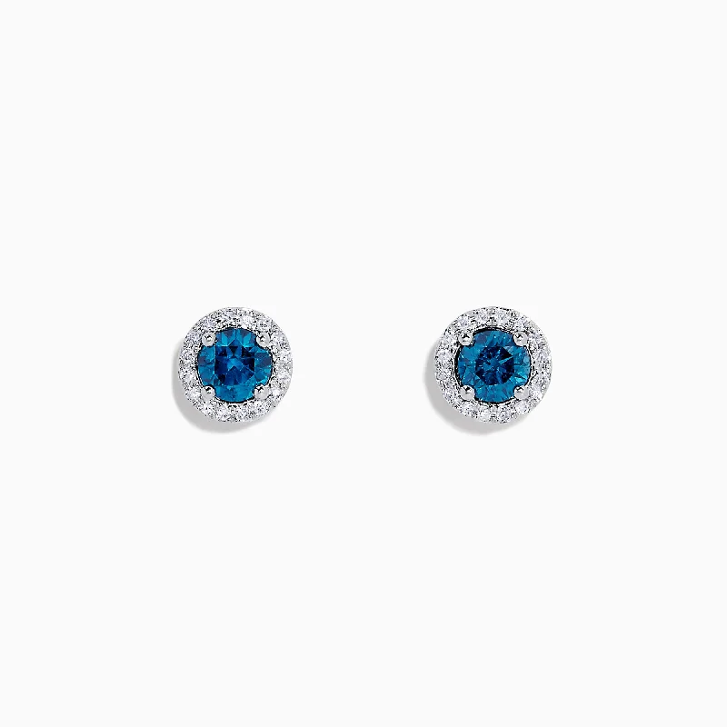 Bella Bleu 14K Gold Blue and White Diamond Stud Earrings, 0.71 TCW