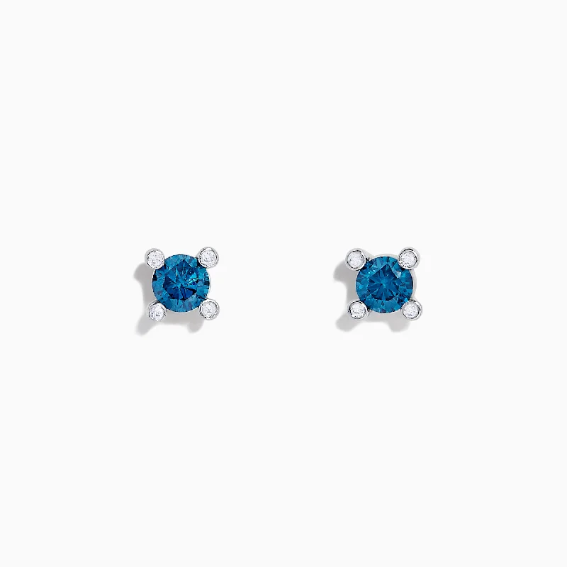 Bella Bleu 14K White Gold Blue Diamond Stud Earrings, 0.53 TCW