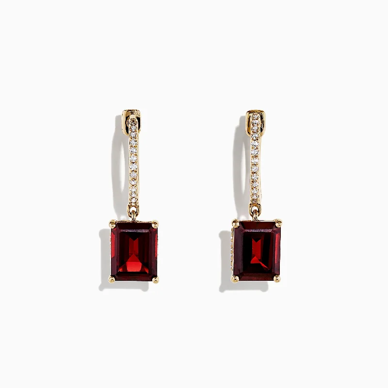 Bordeaux 14K Yellow Gold Garnet and Diamond Earrings, 6.04 TCW