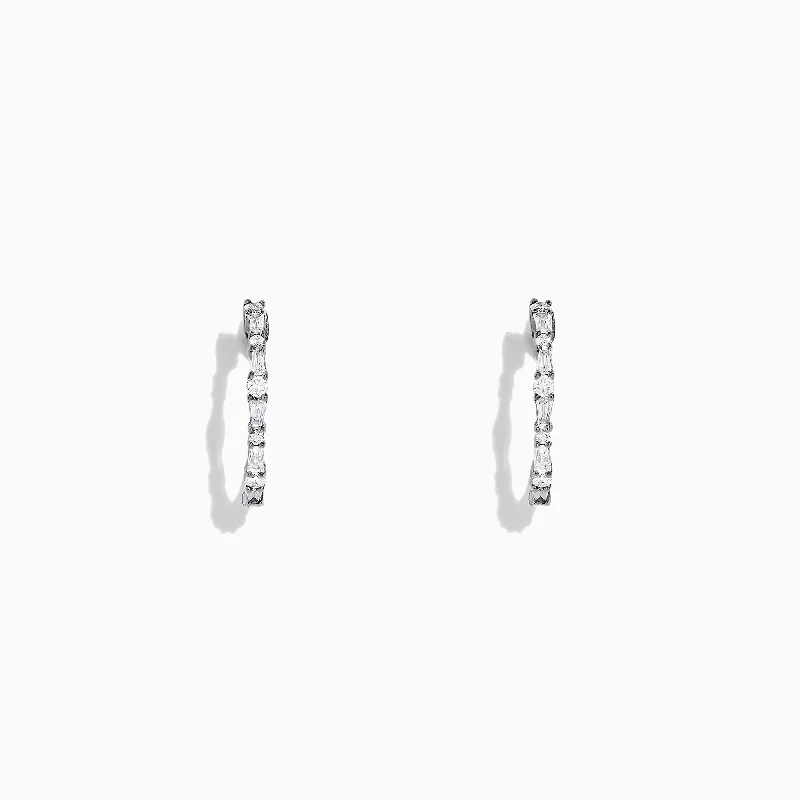 Classique 14K White Gold Diamond Hoop Earrings, 0.37 TCW