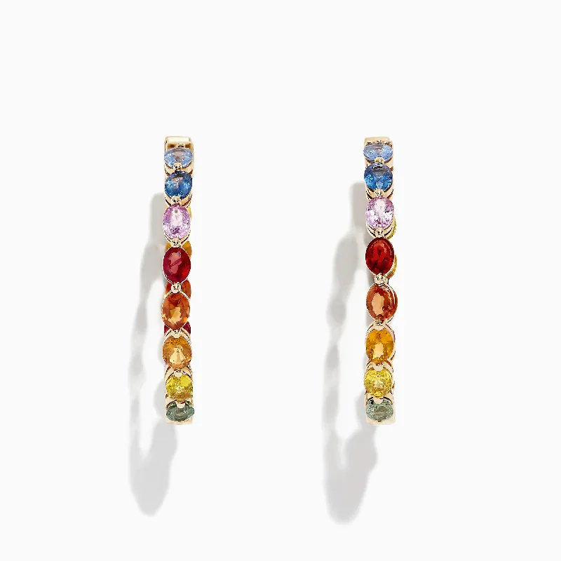 Watercolors 14K Yellow Gold Multi Sapphire 1" Hoop Earrings, 6.18 TCW