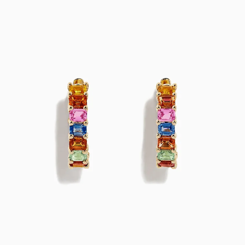 Watercolors 14K Yellow Gold Multi Sapphire Hoop Earrings, 6.42 TCW