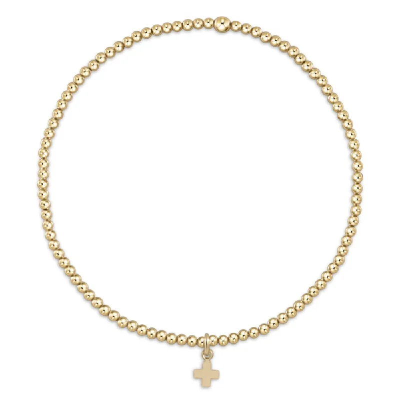 enewton Classic Gold 2mm Bead Bracelet - Signature Cross Small Gold Charm