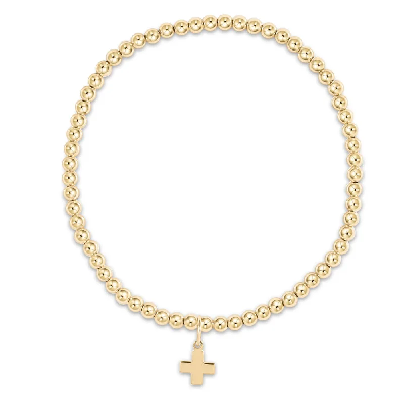 enewton Gold 3mm Bead Bracelet - Signature Cross Gold Charm