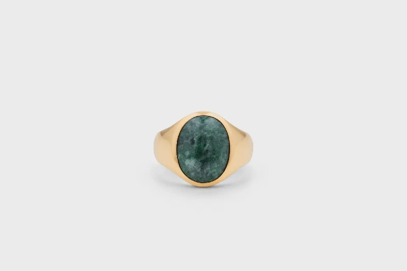 IX Oval Signet Marble Gold Plated Ring