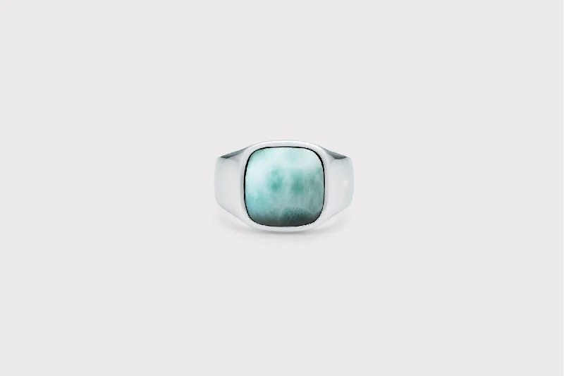 IX Cushion Larimar Signet Ring