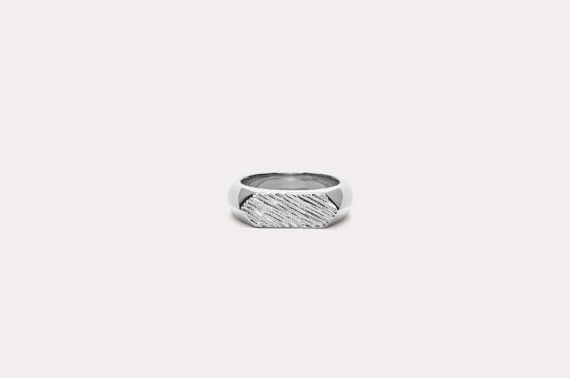 IX Mini Brushed Hexagon Silver Ring