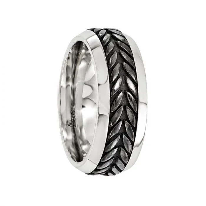 HORTENSIUS Titanium Ring with Centered Black Patterned by Edward Mirell - 9 mm