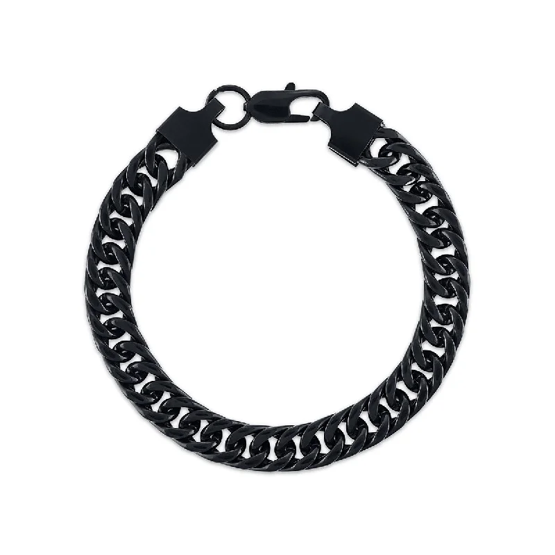 King by Simone I Smith Black 8-inch 10.5MM Curb Bracelet in Stainless Steel