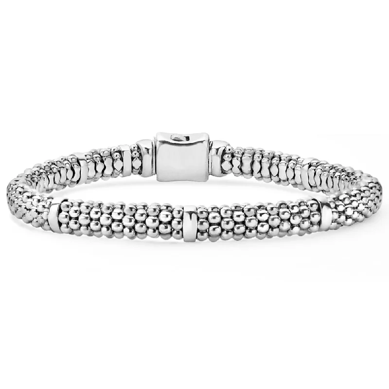 Lagos Signature Caviar Silver Station Bracelet