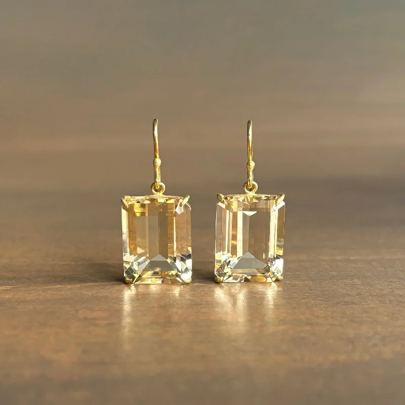 Medium Emerald Cut Champagne Citrine Earrings