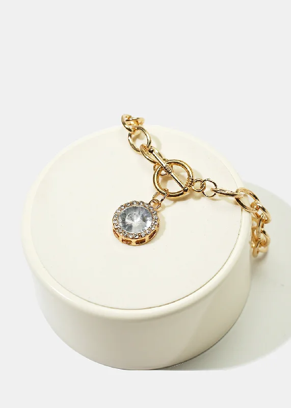 Multi-Stone Diamond Ring Large Gemstone Charm Chain Bracelet