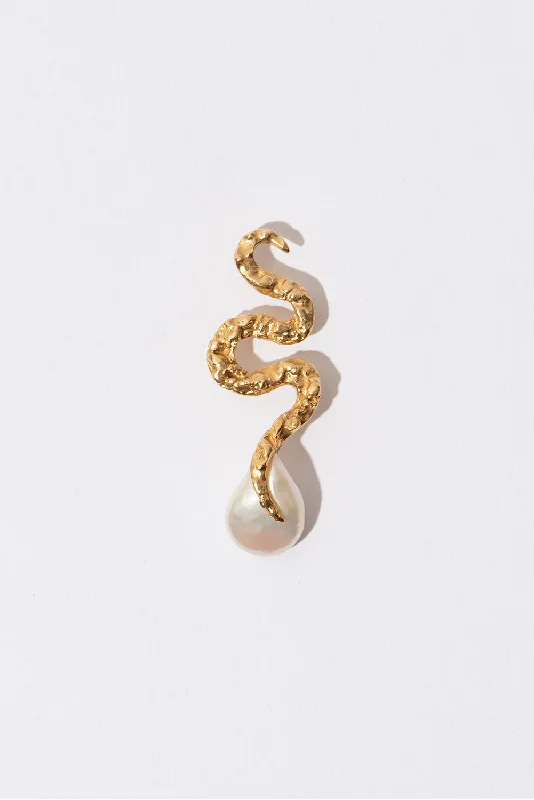 The Snake Gold Plated Earrings w. Pearl