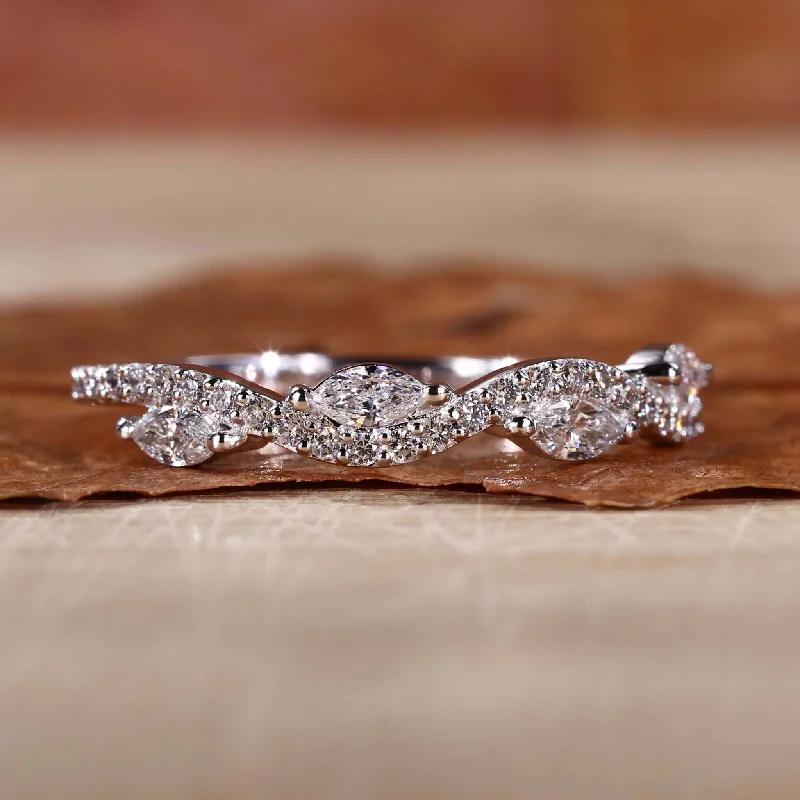 Marquise and Round Lab Grown Diamond Wedding Band for Her