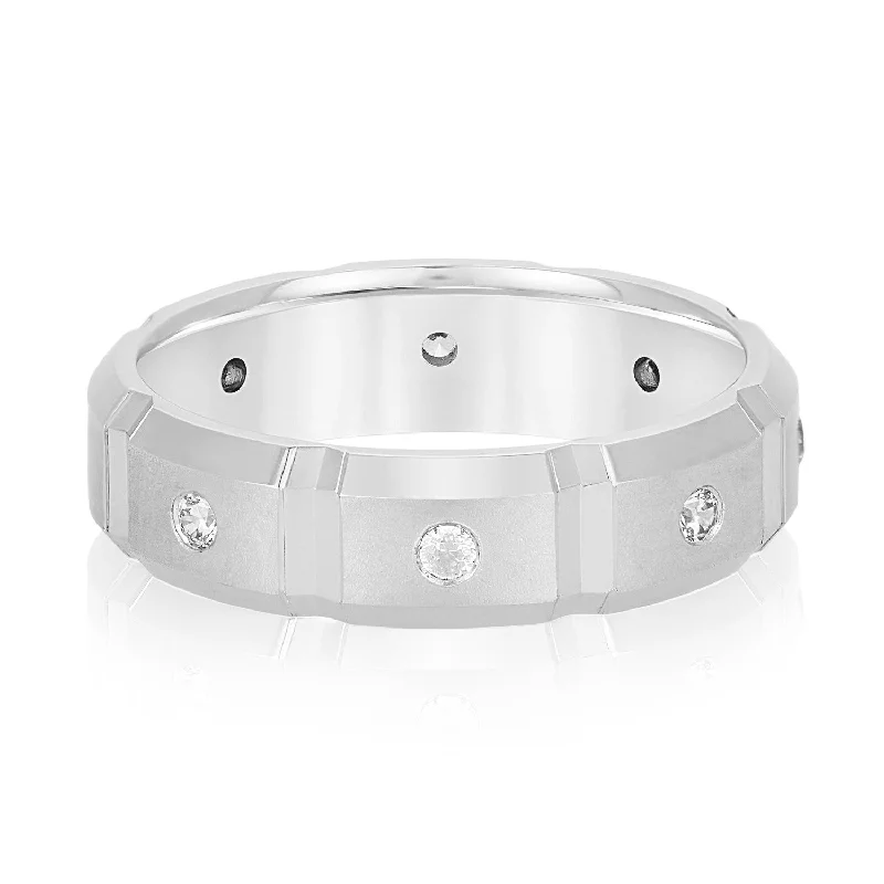 Men's Squared Accented Diamond Wedding Band With Beveled Edges