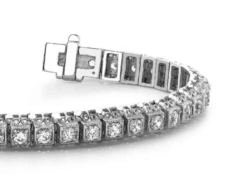 Milgrain Square Link Diamond Bracelet with 8.50 ct.(finished) 4mm