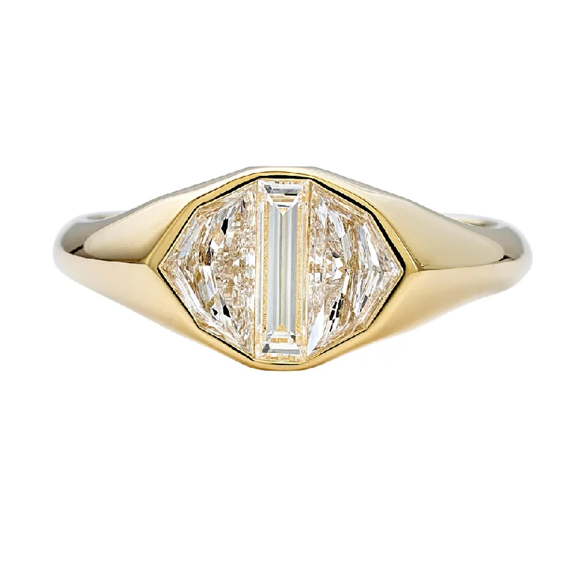 Modern Signet Ring with Cadillac Cut Diamonds