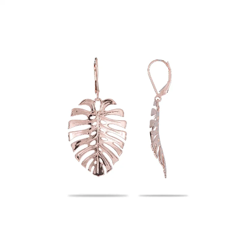 Monstera Earrings in Rose Gold - 30mm