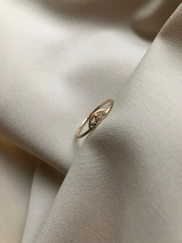 RAINBOW Colored 14K Gold Ring w. Diamond