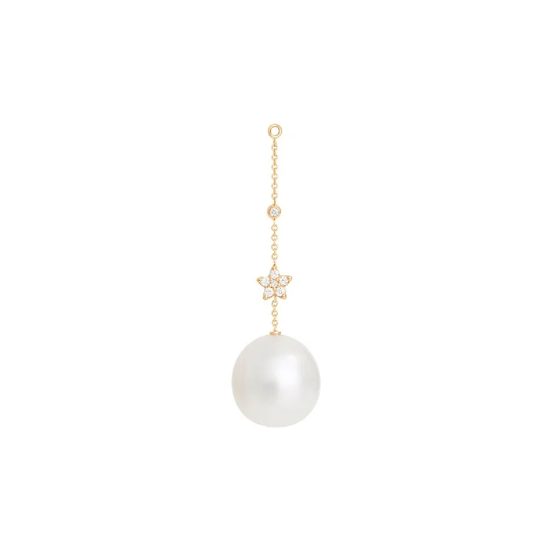 Shooting Stars 18K Gold Earring-pendant w. Diamonds & Pearl